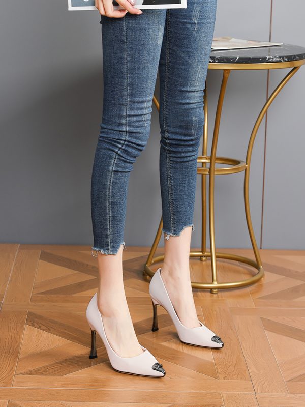 Women's Rhinestone High Heels - Trendy Spring 2025 Korean Style Thin Pointed Toe Shallow Mouth Shoes for Women
