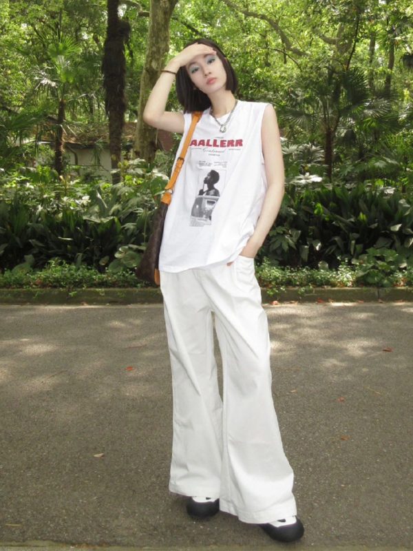 Women's Sleeveless High Street T-Shirt - American Style Cotton Vest for Summer Hip Hop, College Couple Top, Casual Fashion