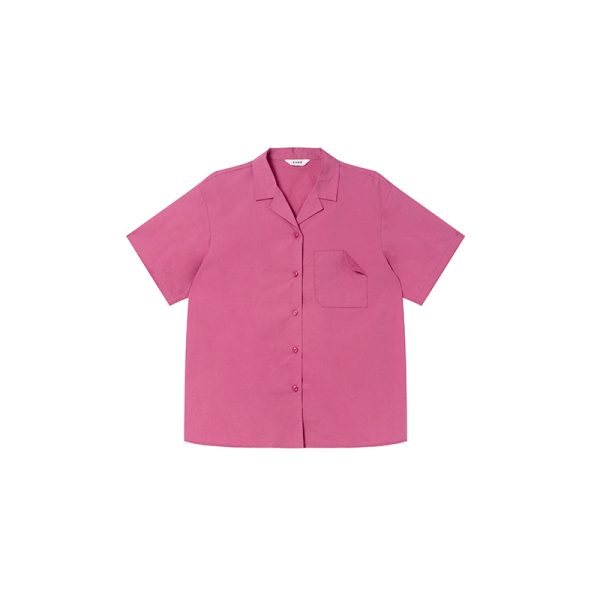 Women's Solid Color Striped Shirt with Folded Corner Pocket, Loose Cuban Collar, Summer 2025 Casual Style