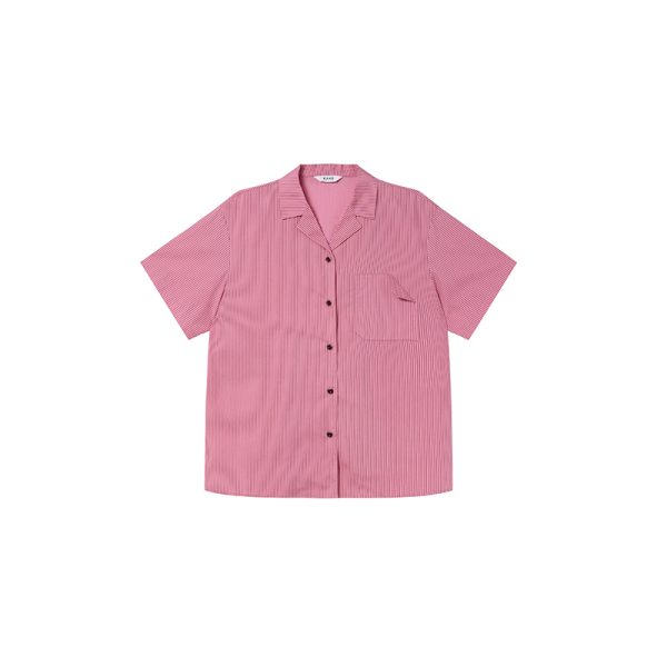 Women's Solid Color Striped Shirt with Folded Corner Pocket, Loose Cuban Collar, Summer 2025 Casual Style