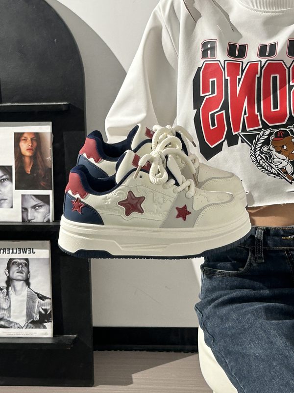 Women's Spring Thick-Soled White Sneakers, Versatile Minimalist Design, Niche Big Toe Shoes for a Trendy Look