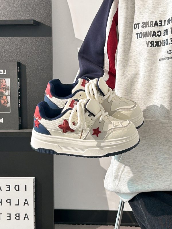 Women's Spring Thick-Soled White Sneakers, Versatile Minimalist Design, Niche Big Toe Shoes for a Trendy Look