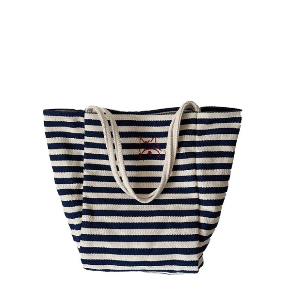 Women's Striped Canvas Tote Bag 2024 - Large Capacity Shoulder Bag for Students, Casual Commuting, Everyday Use