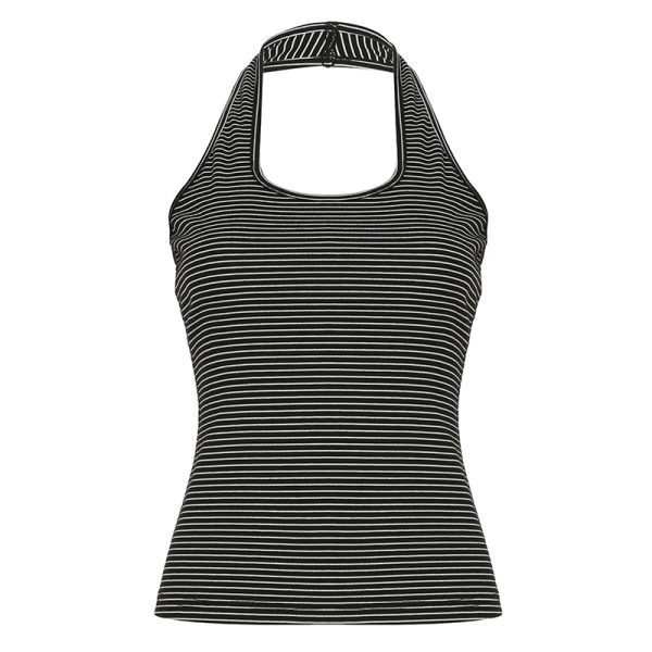Women's Striped Halter Neck Backless Tank Top - Casual Slim Fit Summer Camisole for Versatile 90s Y2K Style