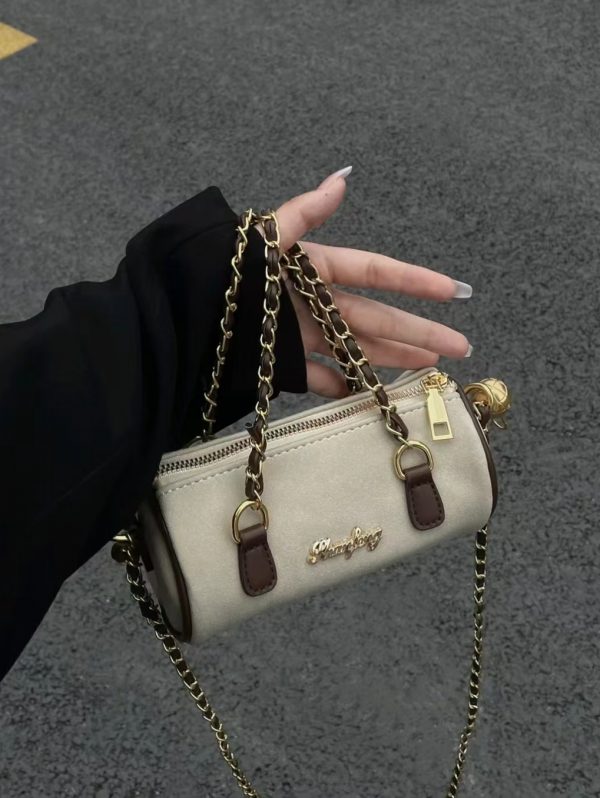 Women's Suede Handheld Round Tube Bag - Summer 2023 Niche Design Underarm Chain Crossbody Bag with High-Quality Texture