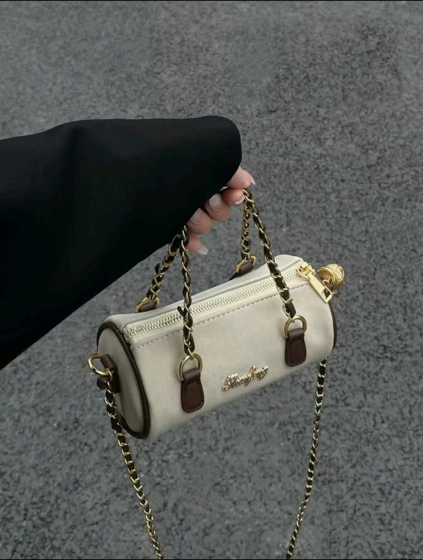 Women's Suede Handheld Round Tube Bag - Summer 2023 Niche Design Underarm Chain Crossbody Bag with High-Quality Texture