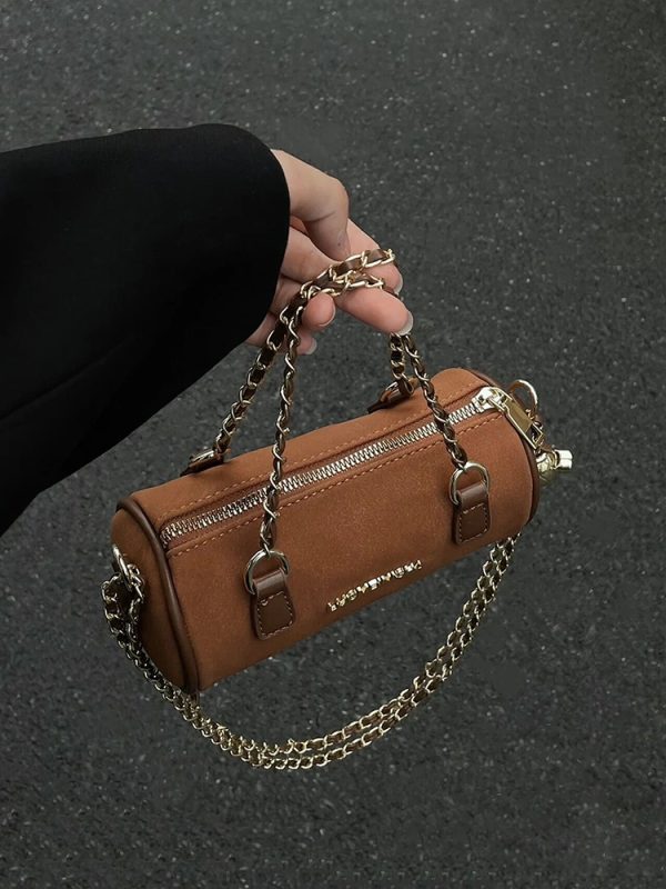 Women's Suede Handheld Round Tube Bag - Summer 2023 Niche Design Underarm Chain Crossbody Bag with High-Quality Texture