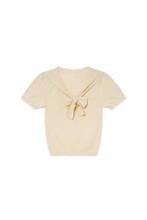 Women's Summer 2025 Irregular Flowing Tie-Knit V-Neck Short Sleeve T-Shirt - Trendy French Style