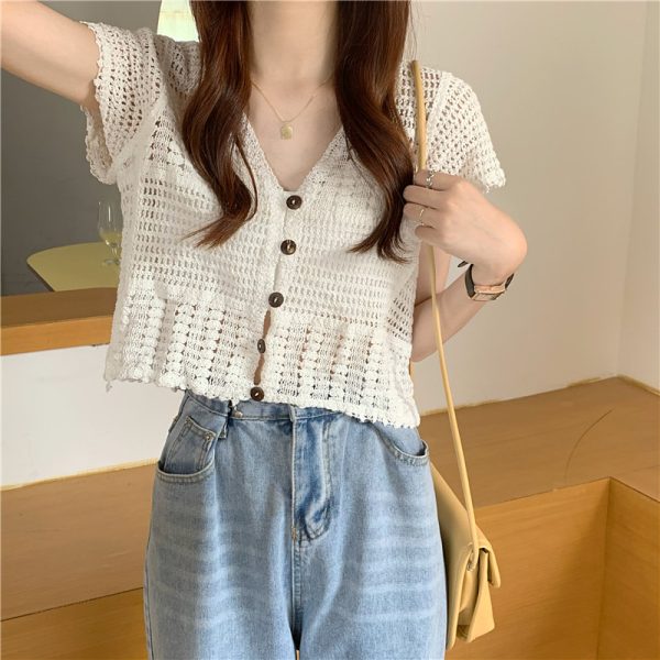 Women's Summer Lace Cardigan with Camisole Dress & Hollowed-Out Short Sleeve Top - Lightweight Vest Jacket for Stylish Layering
