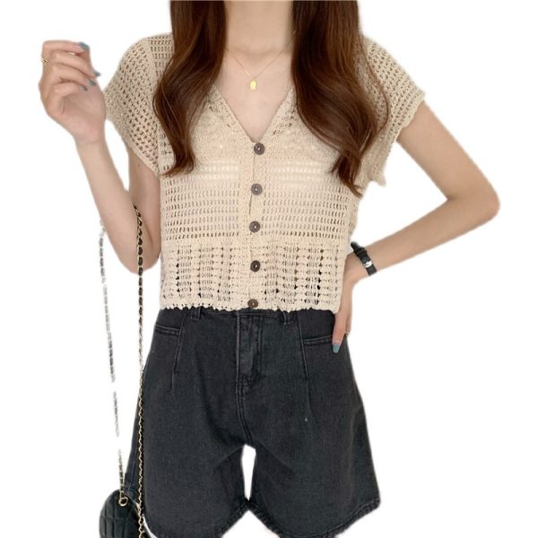 Women's Summer Lace Cardigan with Camisole Dress & Hollowed-Out Short Sleeve Top - Lightweight Vest Jacket for Stylish Layering
