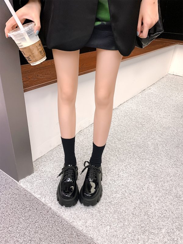 Women's Thick-Soled Height-Increasing Leather Loafers, Retro British Style Chunky Heel Platform Flats