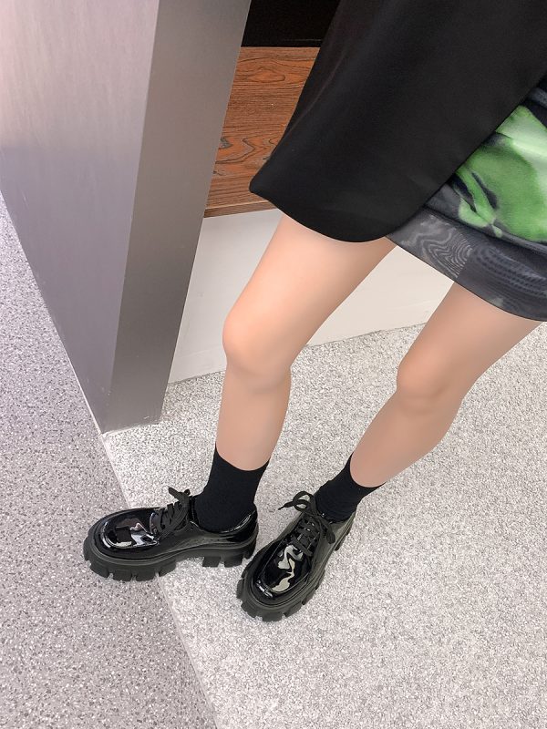 Women's Thick-Soled Height-Increasing Leather Loafers, Retro British Style Chunky Heel Platform Flats