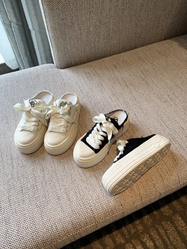 Women's Thick-Soled Lace-Up Canvas Slippers - Versatile Casual Half-Drag Sandals for Spring 2025 Fashion
