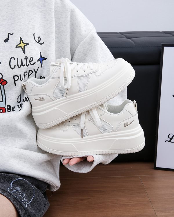 Women's Thick-Soled White Shoes, Breathable Retro Korean Style Big Toe Design, Height-Increasing Versatile Bread Shoes