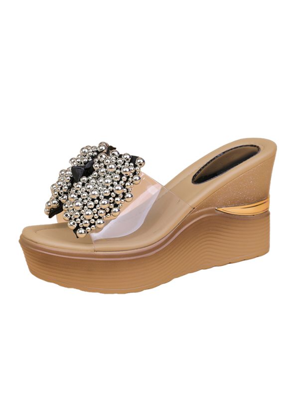 Women's Trendy Rhinestone One-Strap High-Heeled Wedge Sandals - 2025 Summer Waterproof Thick-Soled Fashion Shoes