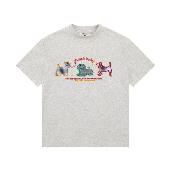 Women's Vintage Cartoon Dog Embroidery Shoulder T-Shirt, Slightly Loose Fit, Slimming Short Sleeve, Versatile Y2K Style