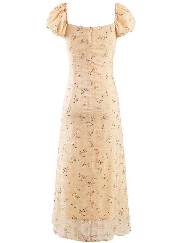 Women's Vintage Lace-Up Yellow Floral Long Dress - 2025 Summer Vacation Style, Boho Chic, French Inspired Fashion
