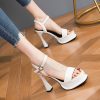 Women's Waterproof Platform Sandals - Thick-Soled, Square Toe, One-Strap Buckle High Heels for Summer Catwalk Style
