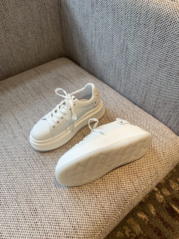 Women's White Lace-Up Platform Sneakers - 2025 New Style Thick-Soled Genuine Leather Casual Sports Shoes