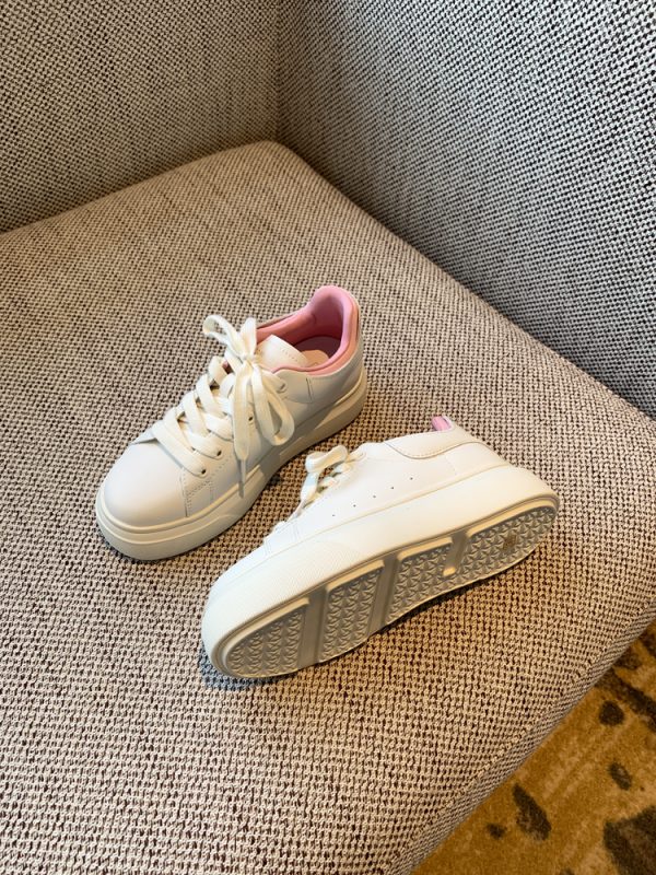Women's White Lace-Up Sneakers - Comfortable Thick-Soled Genuine Leather Casual Footwear for Spring 2025 - Versatile Student Style