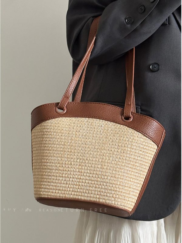 Woven Shoulder Bag for Women - French Retro Vegetable Basket, Casual Beach Vacation Style, Versatile Fashion Accessory