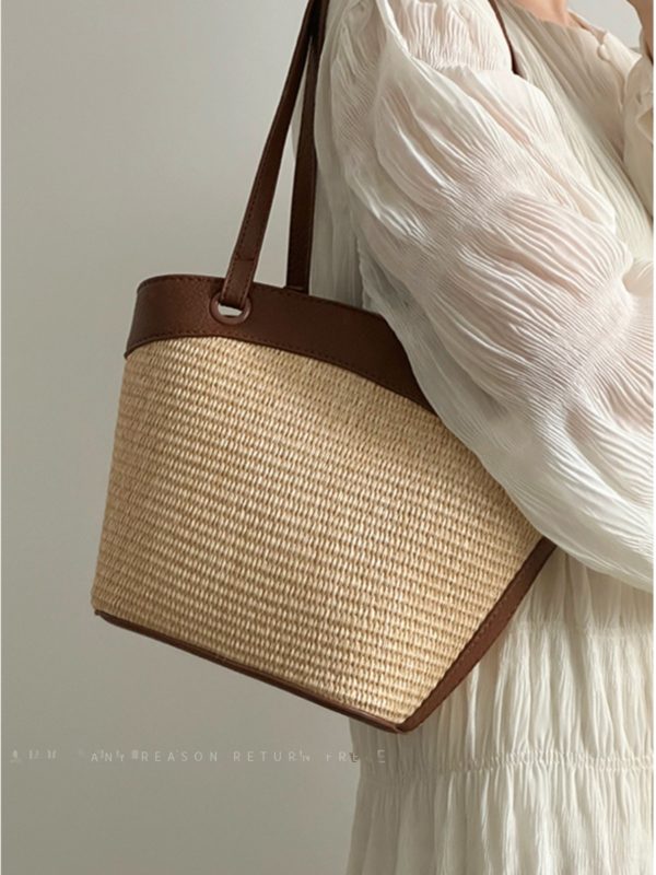 Woven Shoulder Bag for Women - French Retro Vegetable Basket, Casual Beach Vacation Style, Versatile Fashion Accessory