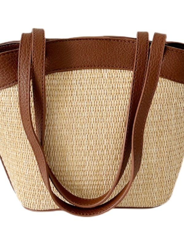 Woven Shoulder Bag for Women - French Retro Vegetable Basket, Casual Beach Vacation Style, Versatile Fashion Accessory