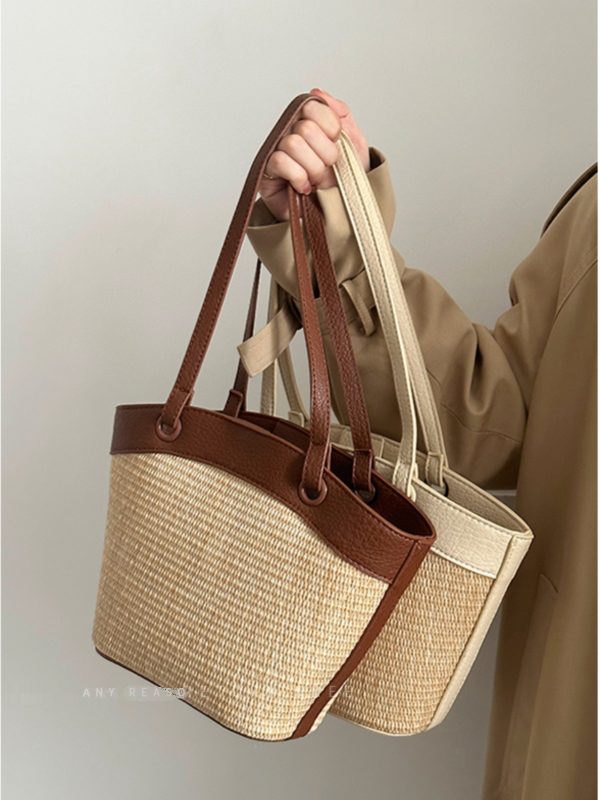 Woven Shoulder Bag for Women - French Retro Vegetable Basket, Casual Beach Vacation Style, Versatile Fashion Accessory