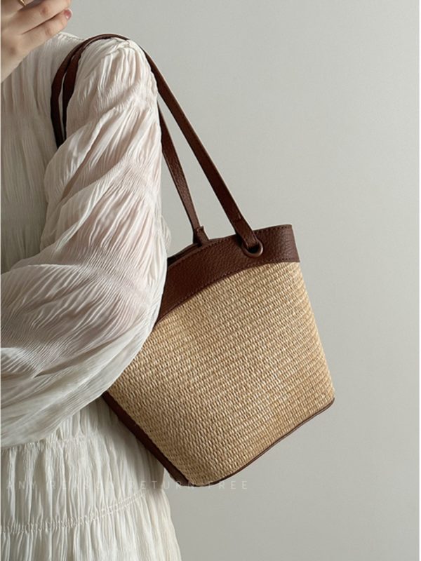 Woven Shoulder Bag for Women - French Retro Vegetable Basket, Casual Beach Vacation Style, Versatile Fashion Accessory