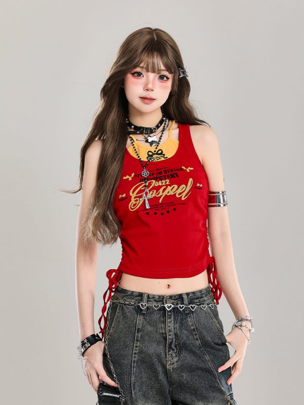 Y2K American-Style Spicy Girl Faux Two-Piece Slim-Fit Camisole Top for Women - Summer Fashion Outerwear