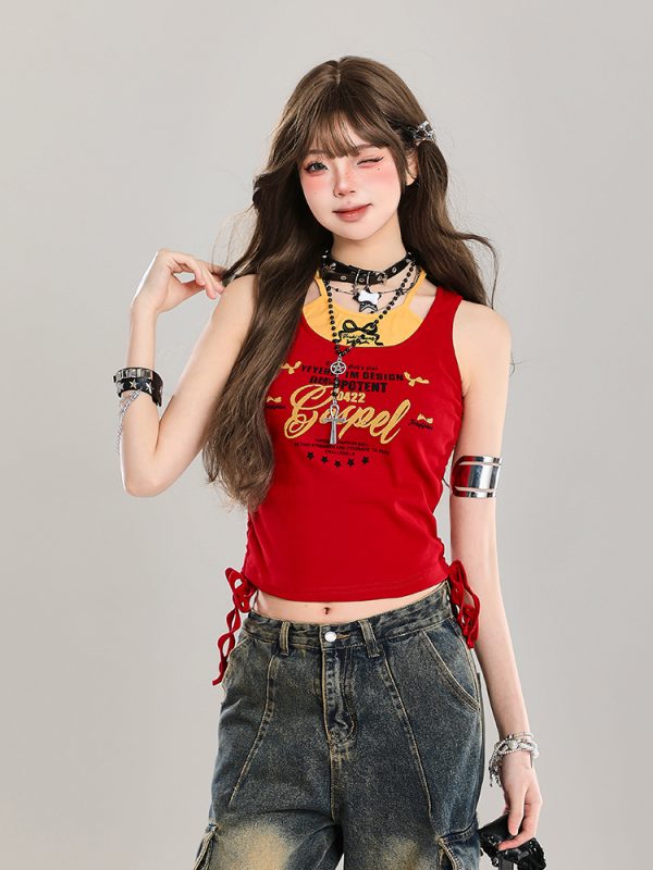 Y2K American-Style Spicy Girl Faux Two-Piece Slim-Fit Camisole Top for Women - Summer Fashion Outerwear