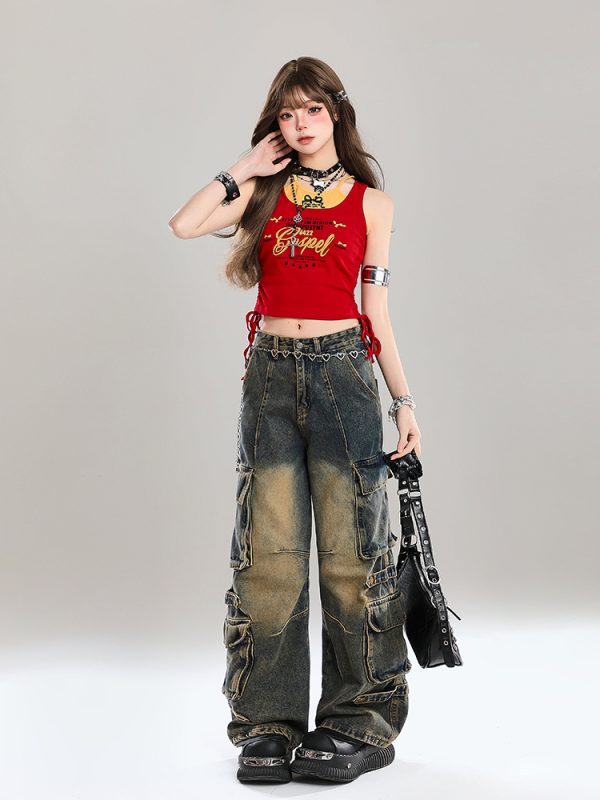 Y2K American-Style Spicy Girl Faux Two-Piece Slim-Fit Camisole Top for Women - Summer Fashion Outerwear