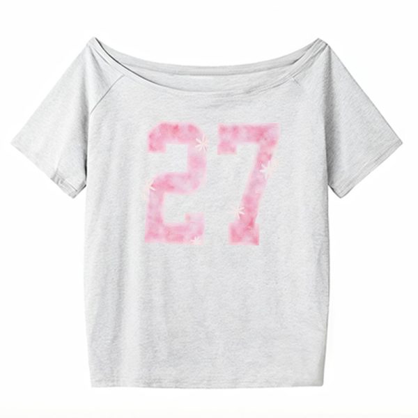 Y2K Off-Shoulder Red T-Shirt for Summer, Loose Fit Short-Sleeve Top with Digital Print, Spicy Girl American Style