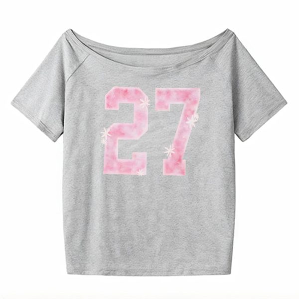 Y2K Off-Shoulder Red T-Shirt for Summer, Loose Fit Short-Sleeve Top with Digital Print, Spicy Girl American Style