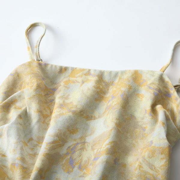 Yellow Gradient Waist-Cinching Camisole with Hair Tie - Unique Summer Vacation Style Sweet Top for Women