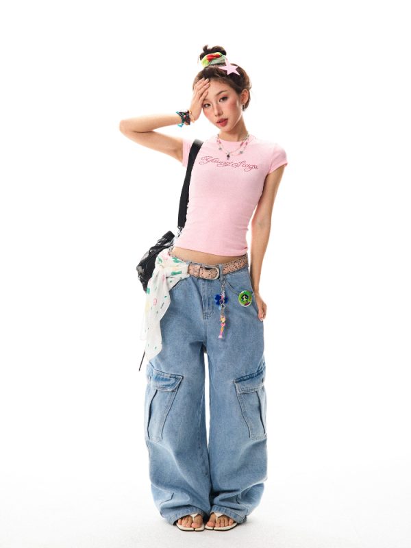 Yellow Rhinestone Short Sleeve T-Shirt for Women, Slim-Fit Cropped Top, Summer Fashion, Trendy Y2K Style
