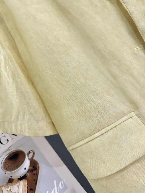Yellow Small Check Lightweight Suit Jacket for Women, Elegant V-Neck Short Cardigan, 2025 Summer Korean Style Fashion