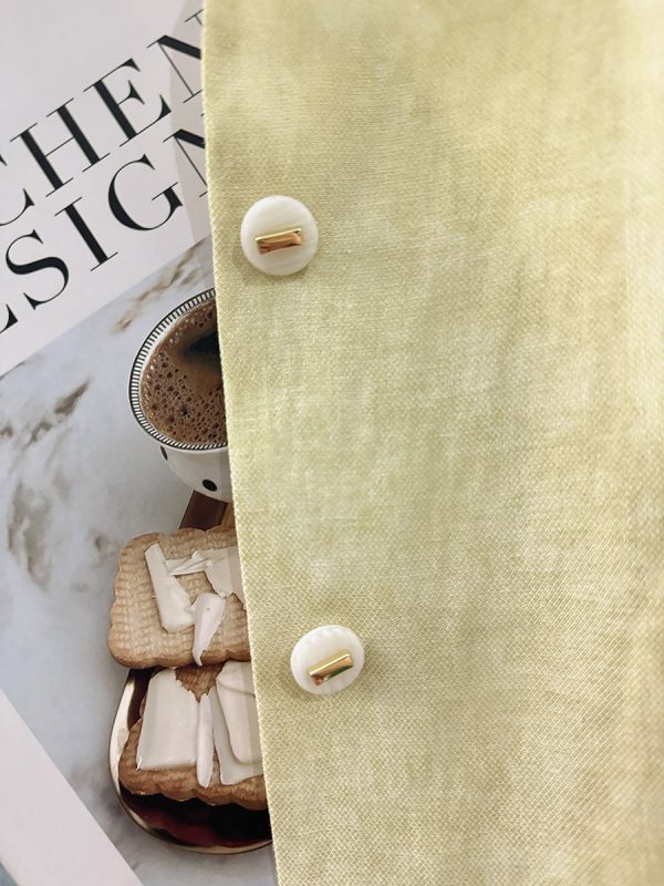Yellow Small Check Lightweight Suit Jacket for Women, Elegant V-Neck Short Cardigan, 2025 Summer Korean Style Fashion